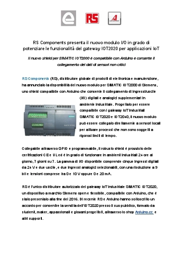 RS Components presenta il nuovo modulo I/O in grado di