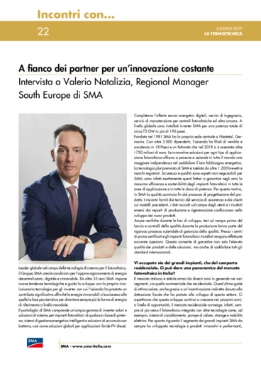 A fianco dei partner per un'innovazione costante<br>Intervista a Valerio Natalizia, Regional Manager South Europe di SMA