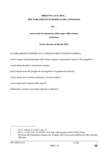 Acque reflue urbane: il Consiglio Europeo adotta nuove norme per un trattamento pi efficiente