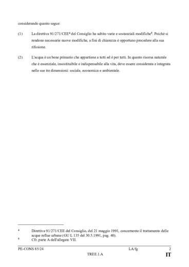 Acque reflue urbane: il Consiglio Europeo adotta nuove norme per un trattamento pi efficiente