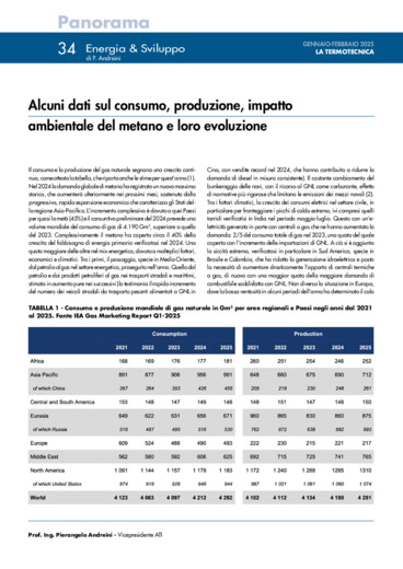 Alcuni dati sul consumo, produzione, impatto ambientale del metano e loro evoluzione