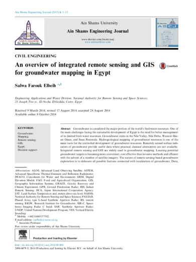 An overview of integrated remote sensing and GIS for groundwater mapping in Egypt