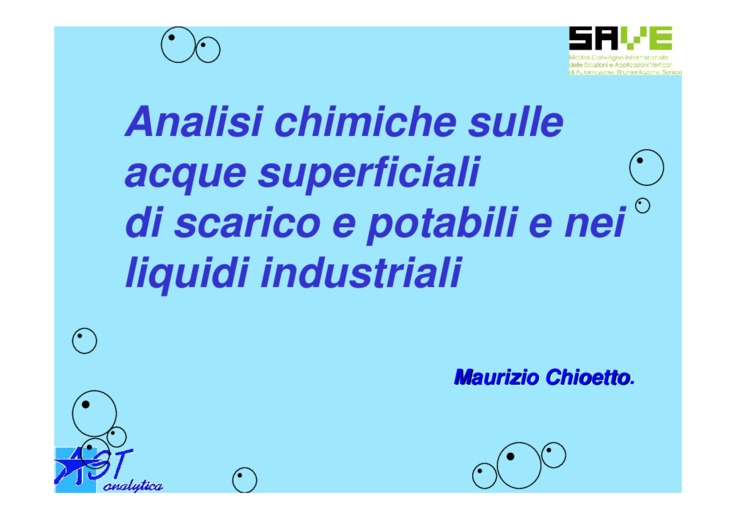 Analisi chimiche sulle acque superficiali di scarico e potabili e