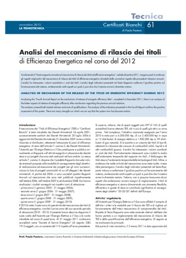 Analisi del meccanismo di rilascio dei titoli di Efficienza Energetica