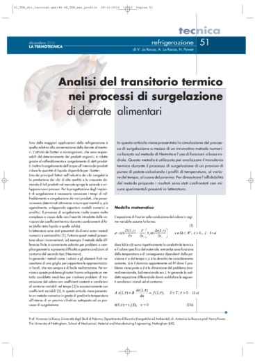 Analisi del transitorio termico  nei processi di surgelazione di