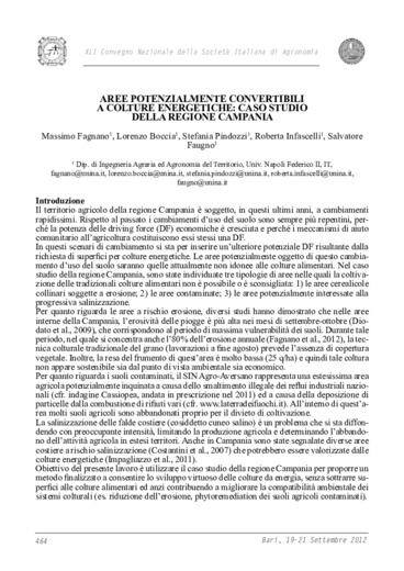 Aree potenzialmente convertibili a colture energetiche: caso studio della regione Campania