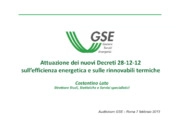 Attuazione dei nuovi Decreti 28-12-12 sull’efficienza energetica e sulle rinnovabili termiche 
