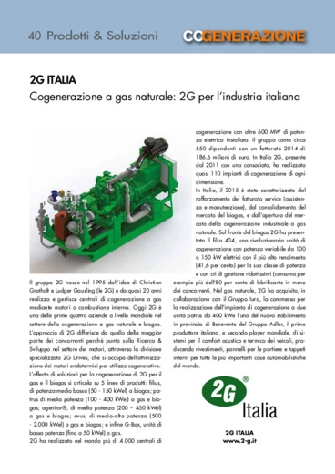 Cogenerazione a gas naturale: 2G per lindustria italiana