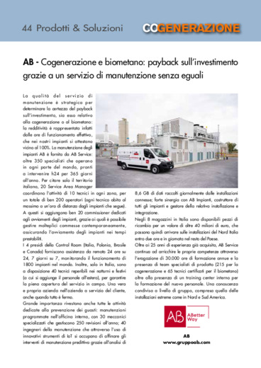 Cogenerazione e biometano: payback sull'investimento grazie a un servizio di manutenzione senza eguali