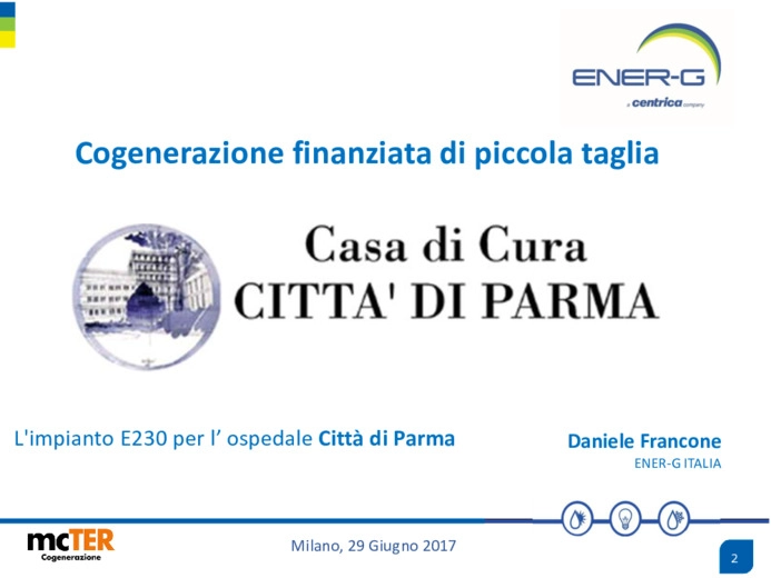 Cogenerazione finanziata di piccola taglia: l'impianto e230 per ospedale citt di Parma