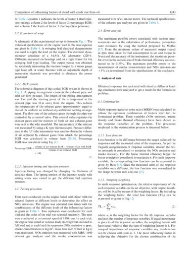 Comparison of influencing factors of diesel with crude rice bran