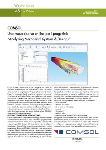 COMSOL. Una nuova risorsa on line per i progettisti: Analyzing Mechanical Systems & Designs