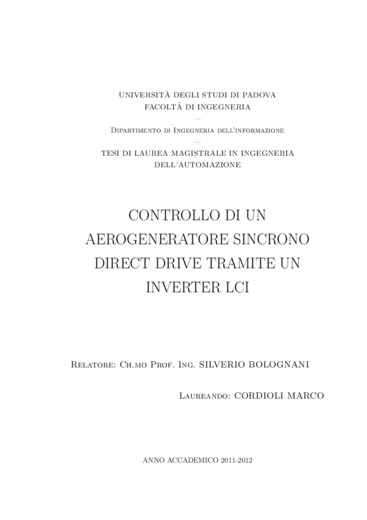 Controllo di un aerogeneratore sincrono direct drive attraverso un inverter