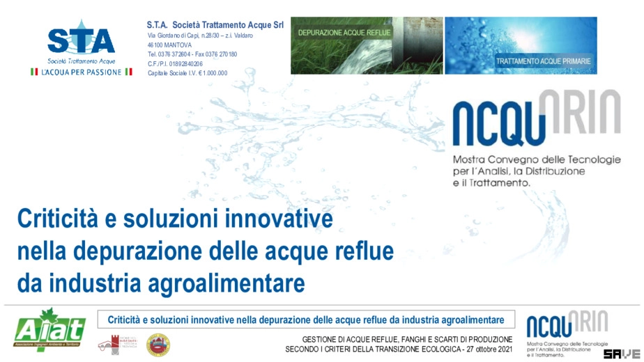Criticit e soluzioni innovative nella depurazione delle acque reflue da industria agroalimentare