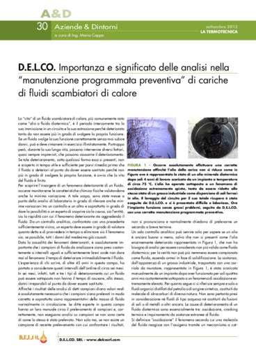 D.E.L.CO Importanza e significato dell'analisi nella manutenzione programmata preventiva di fluidi scambiatori di calore