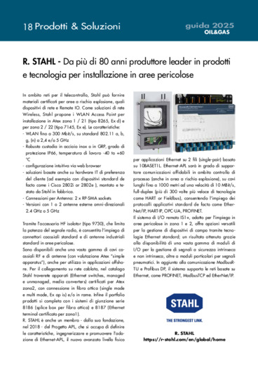 Da pi di 80 anni produttore leader in prodotti e tecnologia per installazione in aree pericolose