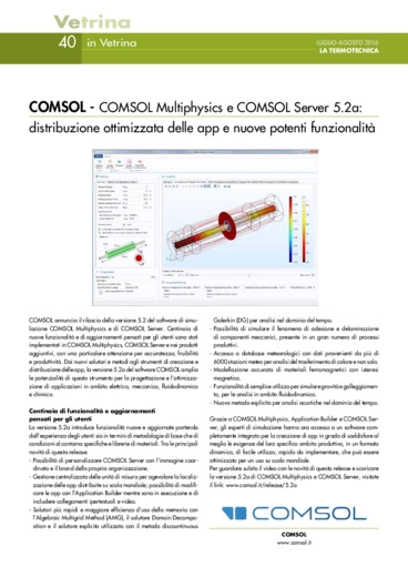 Distribuzione ottimizzata delle app e nuove potenti funzionalit: COMSOL Multiphysics e COMSOL Server 5.2a