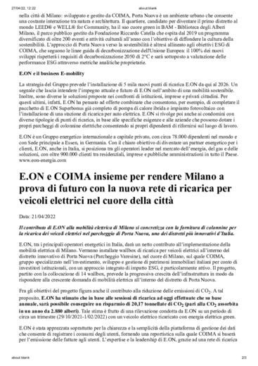 E.ON e COIMA insieme per rendere Milano a prova di futuro con la nuova rete di ricarica per veicoli elettrici nel cuore della citt