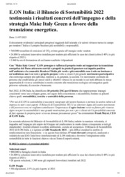 E.ON Italia: il Bilancio di Sostenibilit 2022 testimonia i risultati concreti a favore della transizione energetica