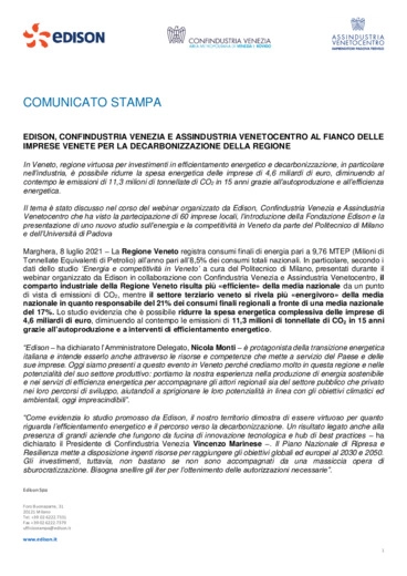 Edison, Confindustria Venezia E Assindustria Venetocentro al fianco delle imprese