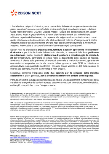 Edison Next al fianco del Gruppo Arcese per la logistica sostenibile: installati 14 punti di ricarica per furgoni elettrici a Milano