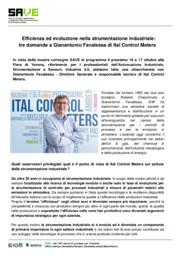 Efficienza ed evoluzione nella strumentazione industriale: tre domande a Gianantonio Favalessa di Ital Control Meters
