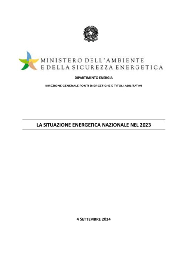 Energia: relazione MASE su situazione energetica, nel 2023 meno dipendenza da estero e pi rinnovabili