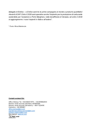 Enilive: a Gela avviato l'impianto che produrr fino a quasi un terzo della domanda europea di SAF, carburante sostenibile per l'aviazione