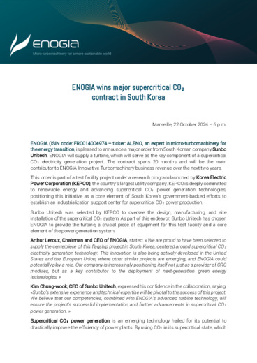 ENOGIA si aggiudica un importante contratto per CO2 supercritica in Corea del Sud