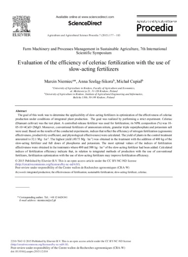 Evaluation of the efficiency of celeriac fertilization with the use