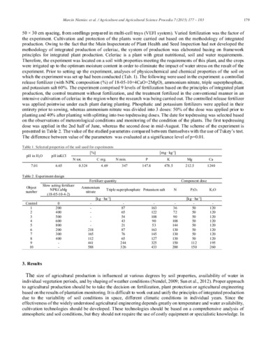 Evaluation of the efficiency of celeriac fertilization with the use