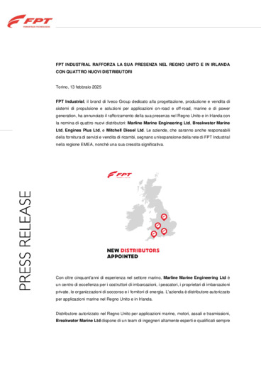 FPT industrial rafforza la sua presenza nel regno unito e in Irlanda con quattro nuovi distributori