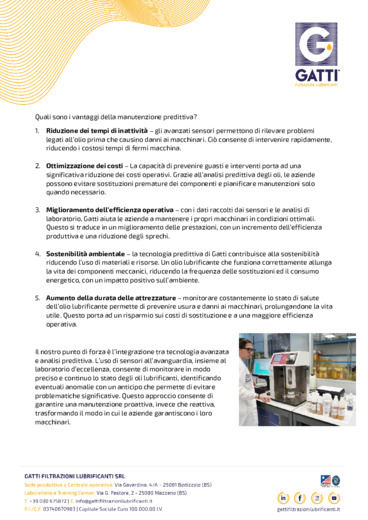 Gatti Filtrazioni lubrificanti: Manutenzione predittiva e tecnologia avanzata per un futuro pi efficiente e sostenibile