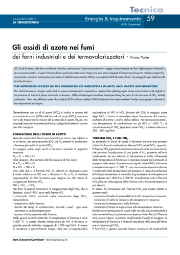 Gli ossidi di azoto nei fumi dei forni industriali e dei termovalorizzatori - Prima Parte