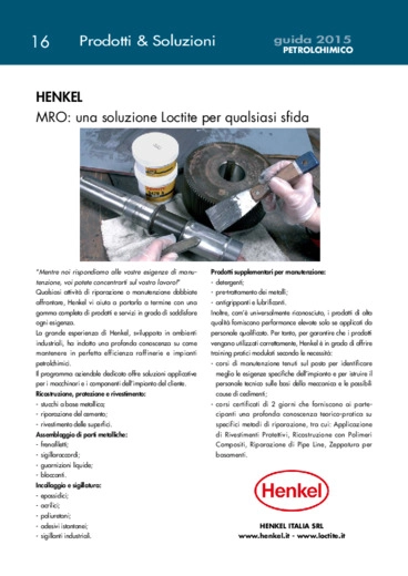 HENKEL. MRO: una soluzione Loctite per qualsiasi sfida