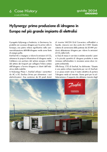 HySynergy: prima produzione di idrogeno in Europa nel pi grande impianto di elettrolisi