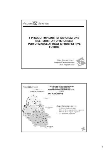 I piccoli impianti di depurazione nel territorio veronese - performance