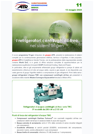 I refriferatori centrifughi oil-free nei sistemi tri-gen