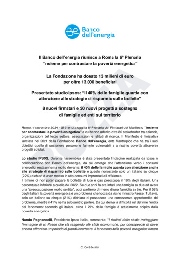 Il Banco dell'energia riunisce a Roma la 6 Plenaria 