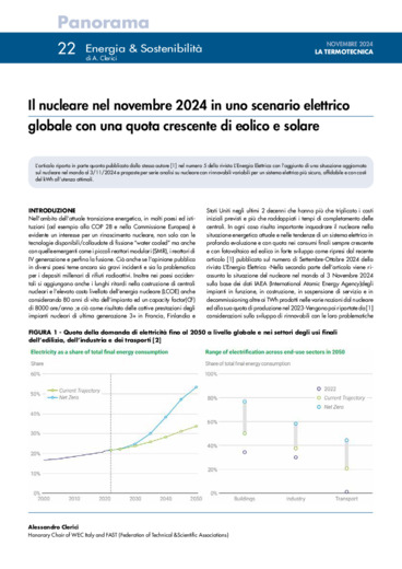 Il nucleare nel novembre 2024 in uno scenario elettrico globale con una quota crescente di eolico e solare