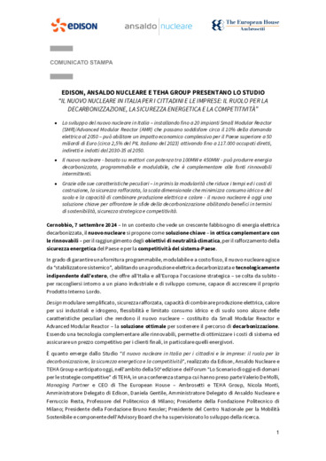 Il nuovo nucleare in Italia per i cittadini e le imprese: il ruolo per la decarbonizzazione, la sicurezza energetica e la competitivit