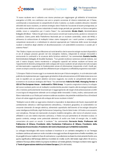 Il nuovo nucleare in Italia per i cittadini e le imprese: il ruolo per la decarbonizzazione, la sicurezza energetica e la competitivit