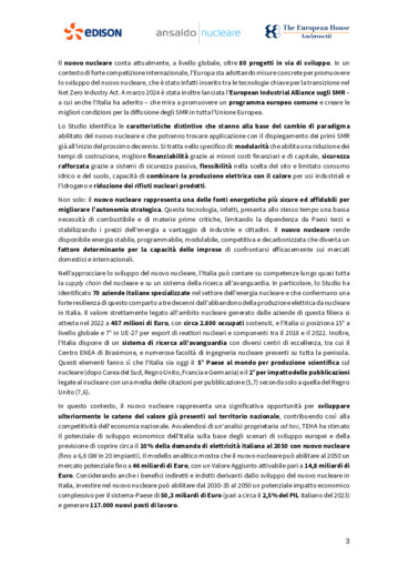 Il nuovo nucleare in Italia per i cittadini e le imprese: il ruolo per la decarbonizzazione, la sicurezza energetica e la competitivit