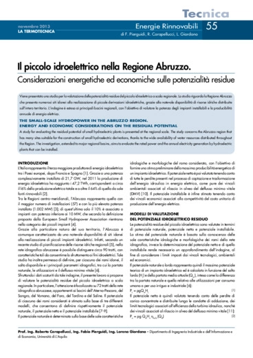 Il piccolo idroelettrico nella Regione Abruzzo.
 Considerazioni energetiche ed economiche