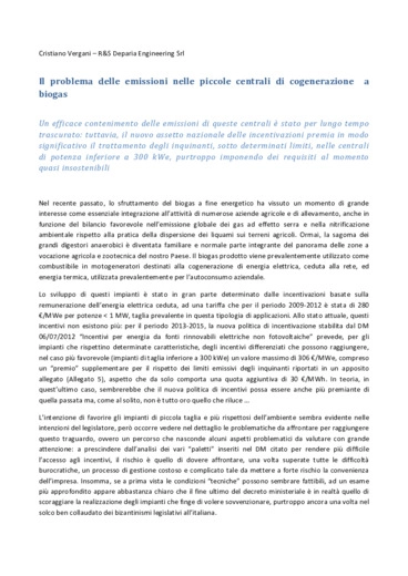 Il problema delle emissioni nelle piccole centrali di cogenerazione 