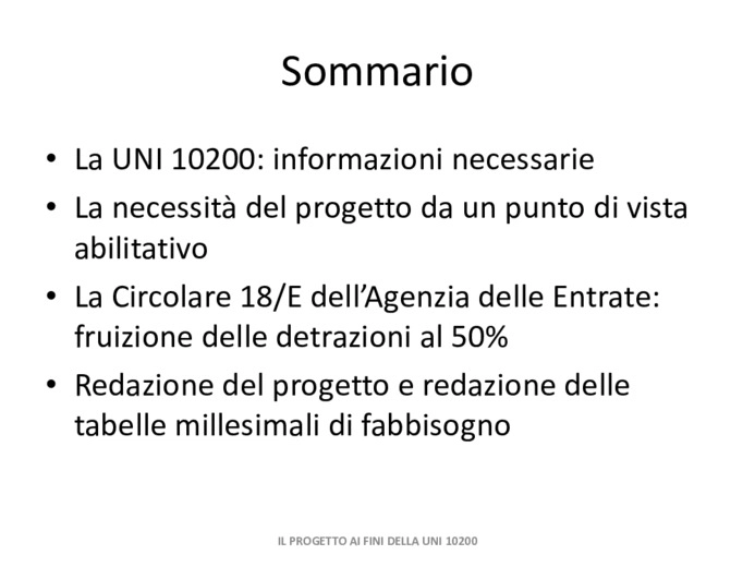 Il progetto ai fini della UNI 10200