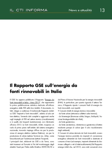 Il Rapporto GSE sullenergia da fonti rinnovabili in Italia