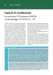 Impianti di riscaldamento - Le osservazioni CTI trasmesse al MATTM sul decreto-legge 18/10/2012 n. 179