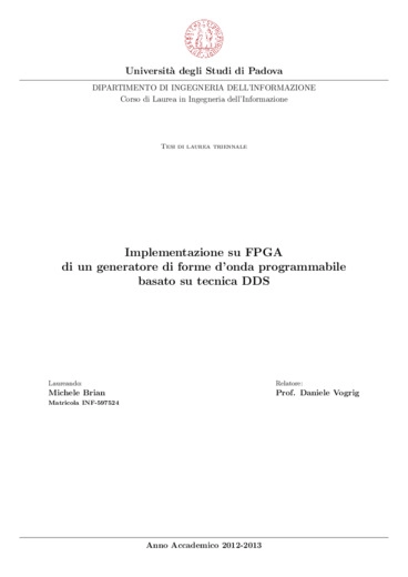 Implementazione su FPGA di un generatore di forme d’onda programmabile