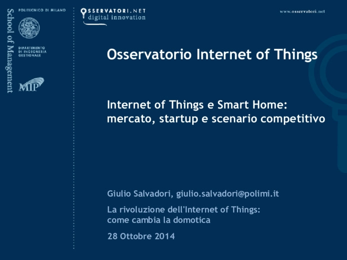 Internet of Things e Smart Home: mercato, startup e scenario competitivo